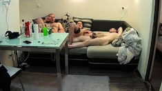 Amateur threesome on hidden cam