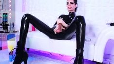 Superb Brunette SheBoy in Latex Live on Web Cam Part 1