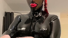 Latex slut solo anal masturbation