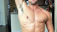 Horny gay hunk solo jerking fun