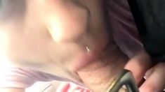 Big tit brunette sucks a big cock blowjob POV