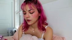 Sexy amateur redhead teen double dildo action
