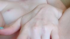 Blonde babe Lucy plays with big boobs and sweet pussy