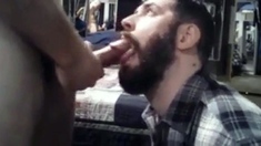 Daddy Feeds His Sub with a Load after Intense Blowjob