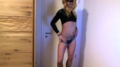 Blonde Crossdresser Teases on Webcam, Showing Off