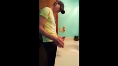 Big-Cock Latin Hunk Jerks Off in Bathroom