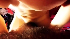 Hairy amateur girl POV real orgasm wet swollen pussy