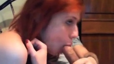 Redhead teen sucks and gets anal fucked