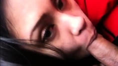 Asian girl deepthroating cock in a car