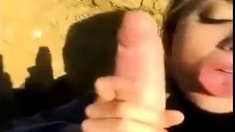 Absolutely gorgeous girlfriend sucking outdoor