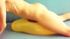 Yellow balloon humping cum