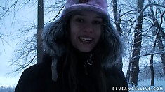 Fine European Babe Takes A Walk Through The Woods During Winter